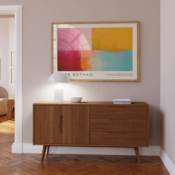 Modern colorful abstract art with pink, red, and yellow for creative spaces