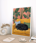 Chic Black Lab Wall Art with botanical vibe, Yellow, Black, Green for studio, print