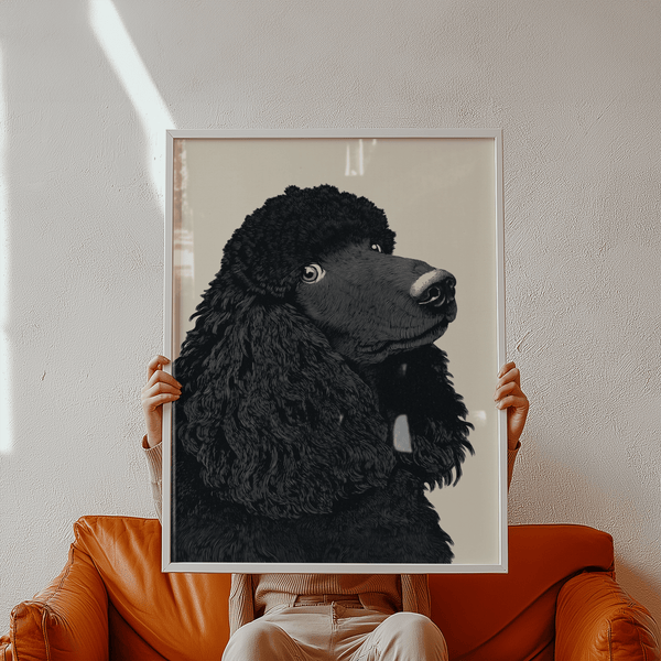 Elegant Poodle Art Print, perfect for office in beige and black