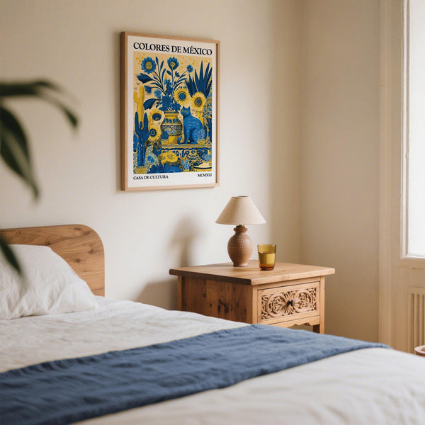 Sunflower and pottery illustration in Otomi Wall Art theme.