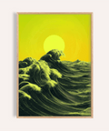 Abstract Ocean Art Print in yellow and green for living room wall art