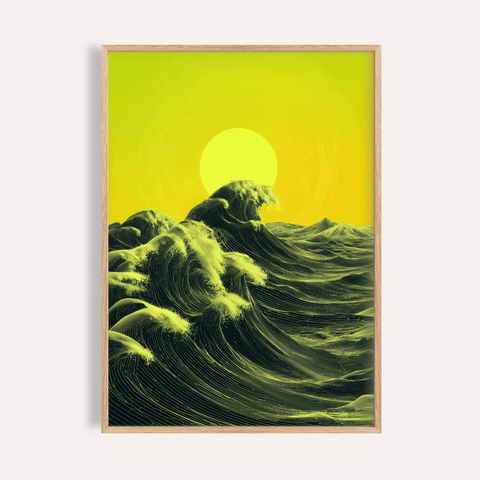 Abstract Ocean Art Print in yellow and green for living room wall art