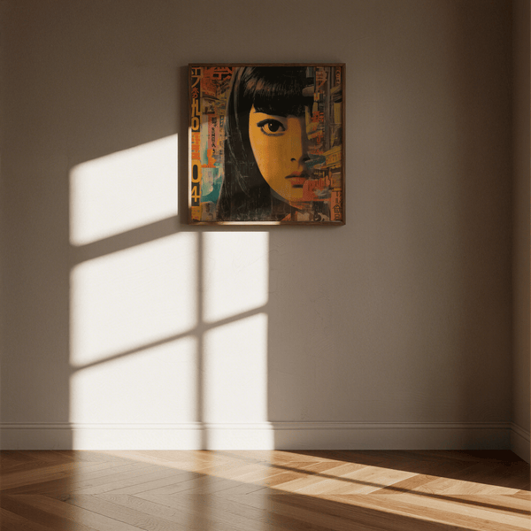 Japanese Pop Art poster with Orange, Black, Red, ideal for den area