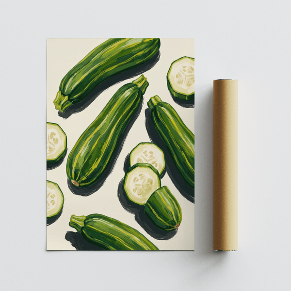 Kitchen wall highlighted by Zucchini Wall Art, green color palette