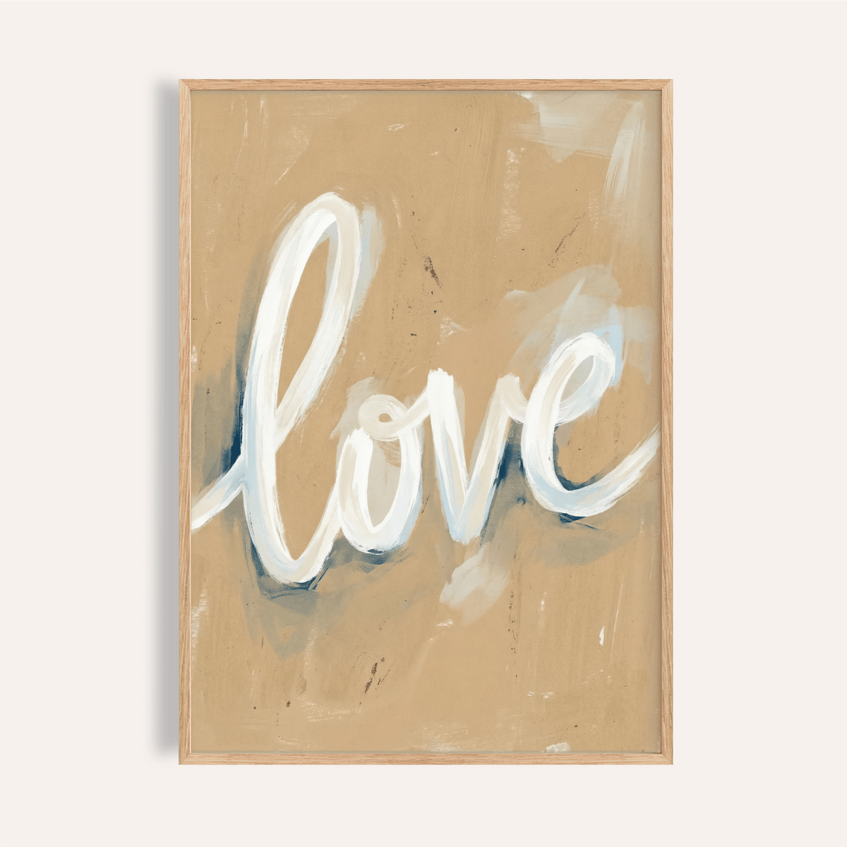 Love Wall Art print with blue and white on beige for bedroom decor