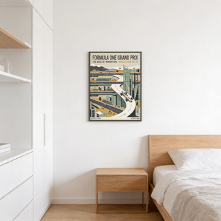 Top banner detail on retro race poster print with event title and date text