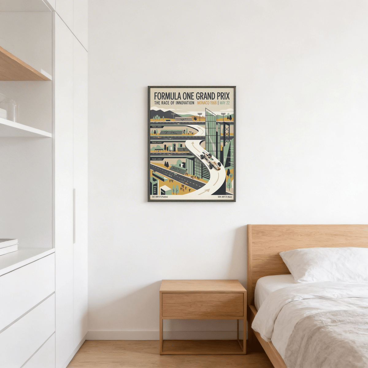 Top banner detail on retro race poster print with event title and date text