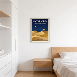Modern office wall art of desert landscape with layered shapes and headline typography