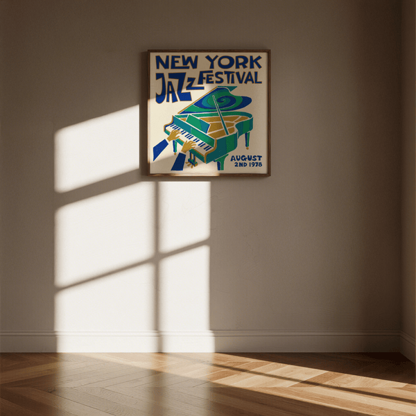 Art print featuring New York Jazz Festival Print with Green, Blue, Beige for music studio