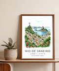 Detailed skyline poster with Rio De Janeiro Art Print text and coordinates at the bottom