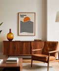 Graphic Sun and Mountain Wall Art perfect for modern interiors with a retro twist.