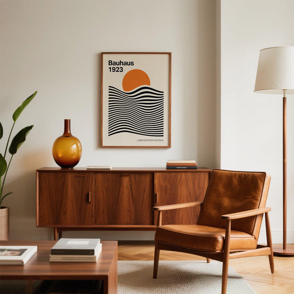 Graphic Sun and Mountain Wall Art perfect for modern interiors with a retro twist.