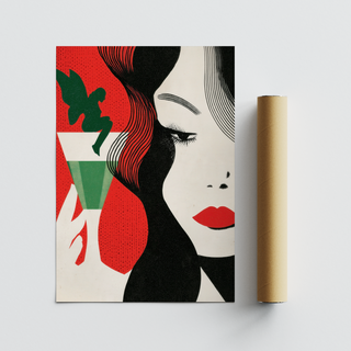 Minimal negative-space portrait wall art print with martini glass detail