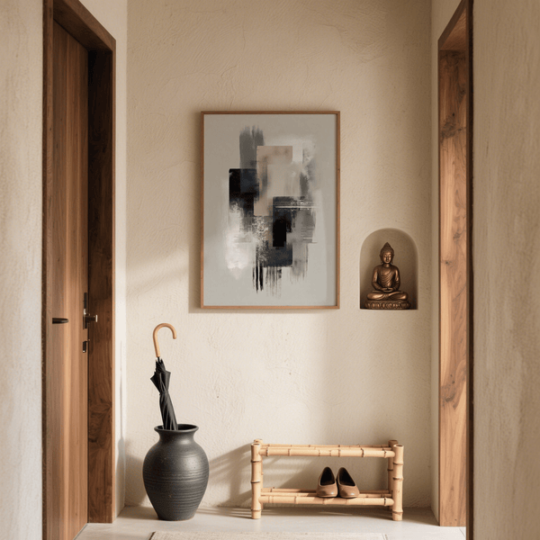 Large Wabi Sabi Print art print in Green and Gray for modern living room