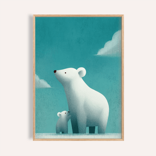 Polar Bear Print in blue and white for nursery wall art