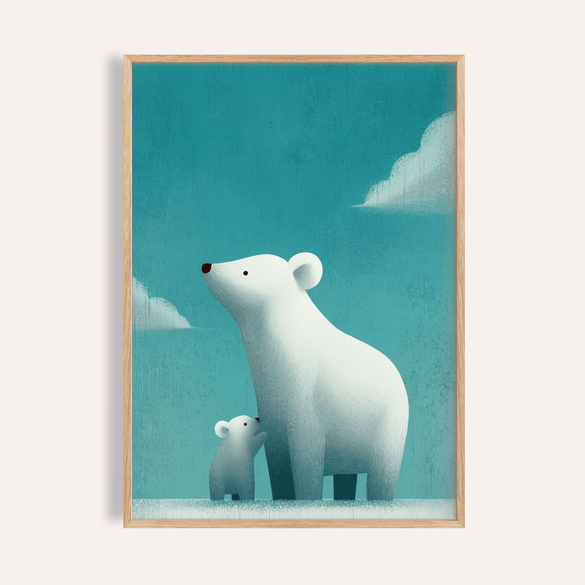 Polar Bear Print in blue and white for nursery wall art