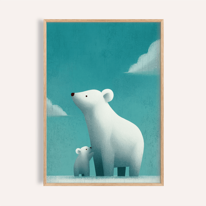 Polar Bear Print in blue and white for nursery wall art