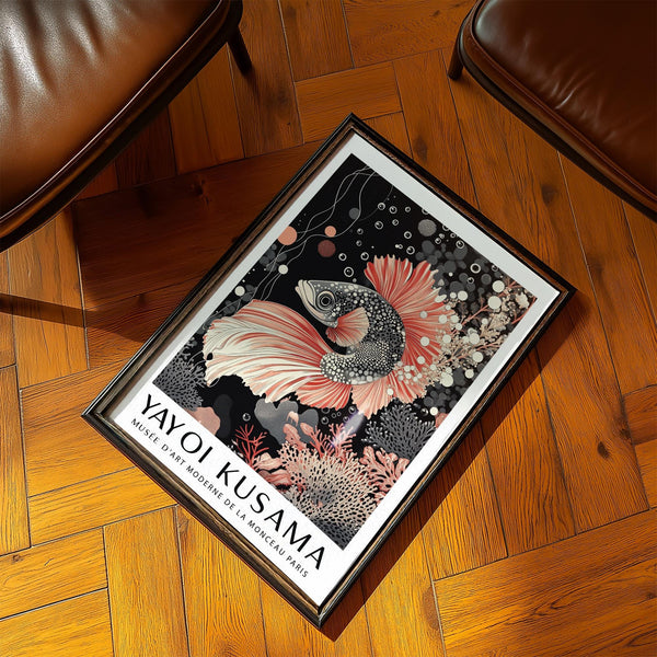 Oriental Asian wall art with a betta fish and traditional underwater motifs