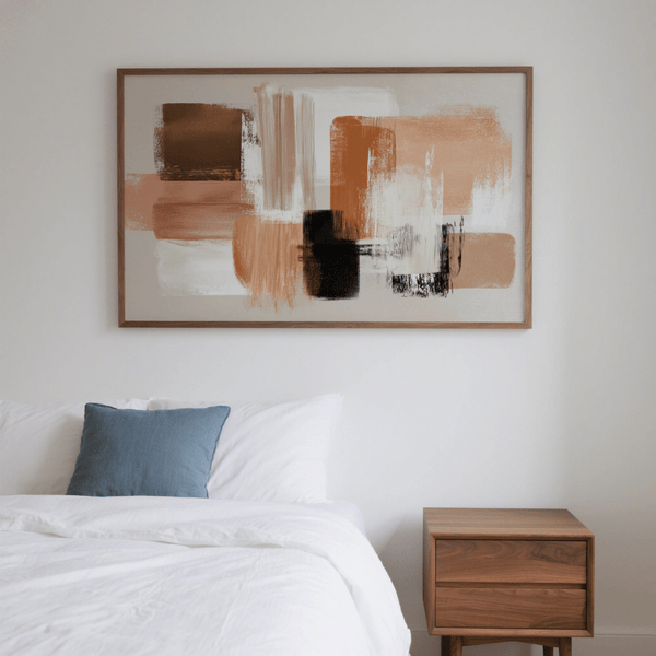 Terracotta and Cream Wall Art abstract design, White and Brown for hallway art print