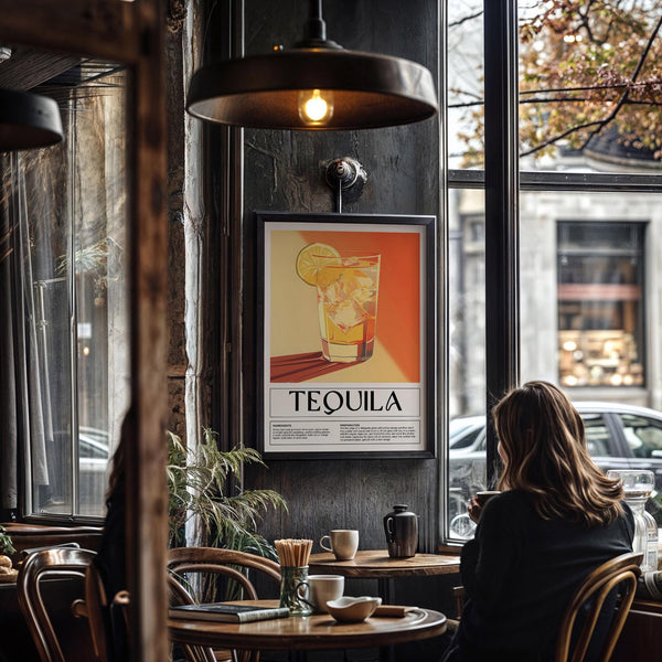 Luminous home bar wall decor with tequila glass and lime garnish

