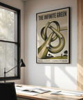 Typography detail showing THE INFINITE GREEN on surreal golf print poster