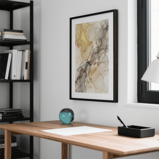 Soft marbled wall art showing diagonal veining across negative space