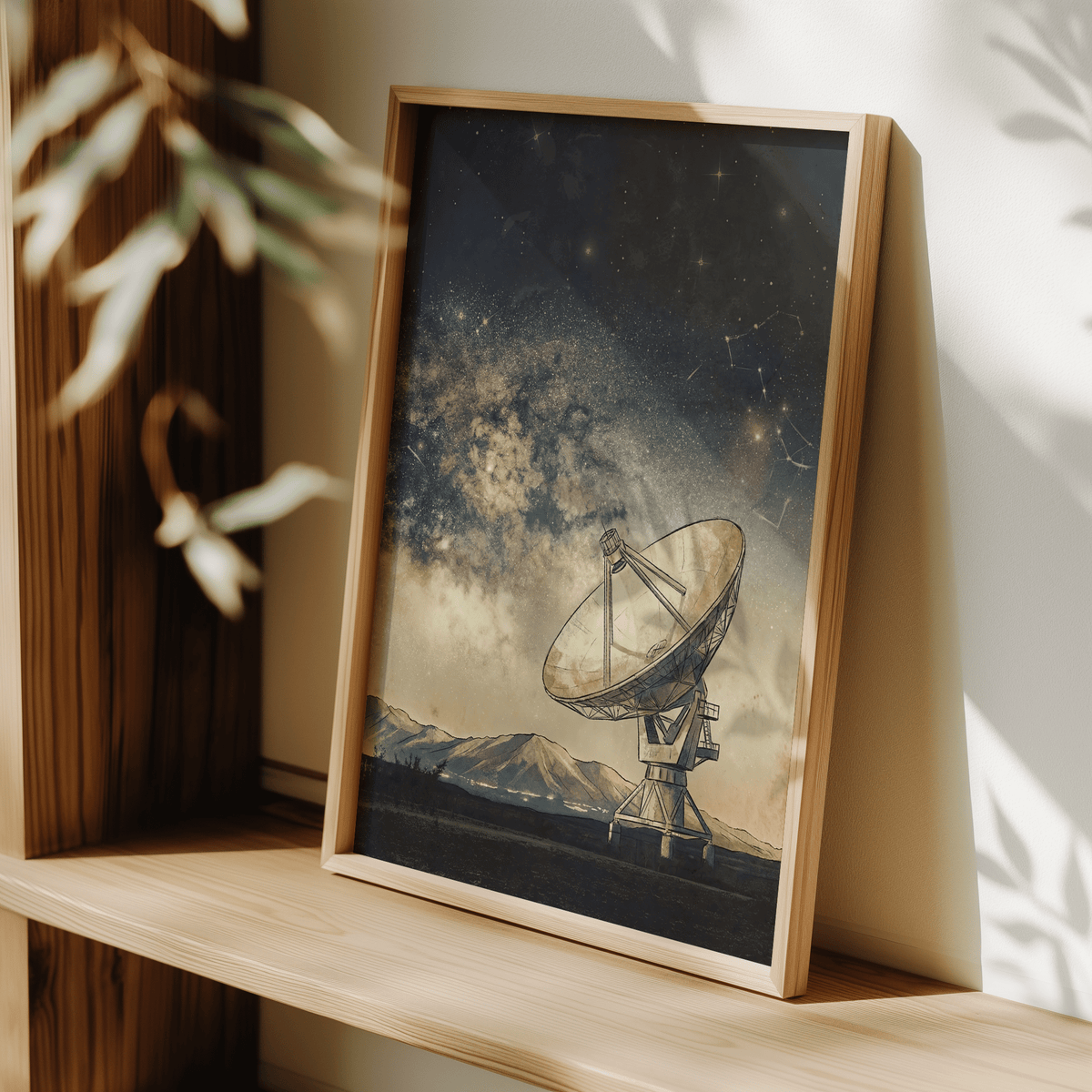 Space Satellite Art Print with Blue Beige Black tones for children’s room art print