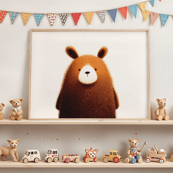 Modern wall art featuring a Cute Bear Print in Brown, White, Beige