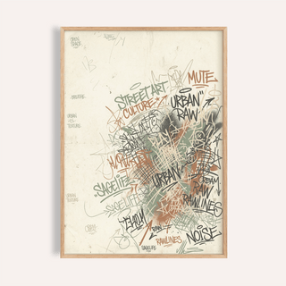 Layered graffiti lettering wall art poster on light textured background