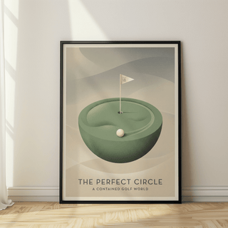 Graphic golf poster with pin flag labeled GOLF 18 and white ball on green
