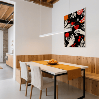 Modern food and drink print with hands holding wine glasses and floating botanicals