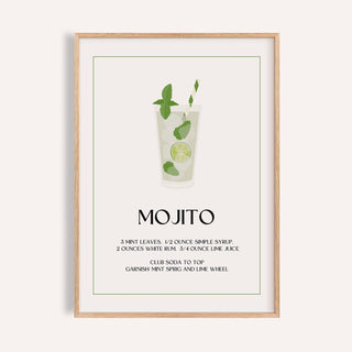 Framed print of mojito cocktail illustration with green and white minimalist style