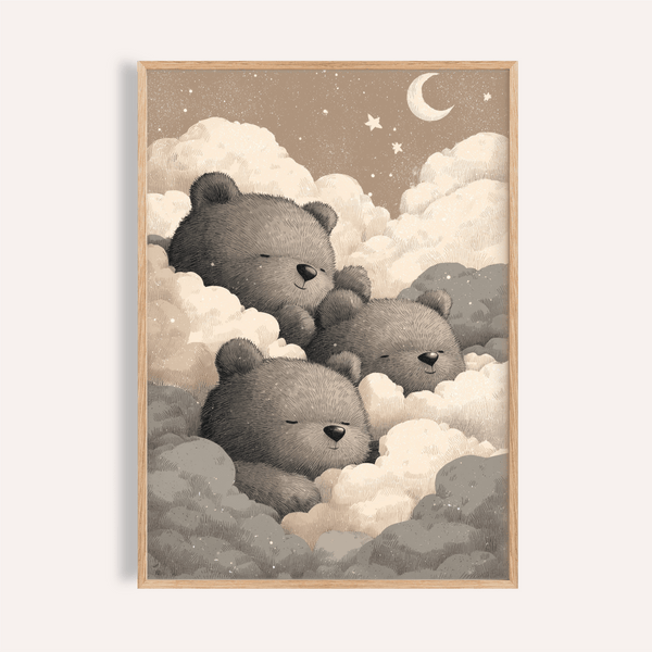Teddy Bear Wall Art for Nursery in Beige, White, and Gray for baby room poster