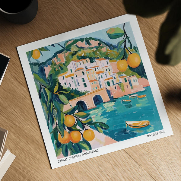 Art print with oranges and Italian architecture from our Amalfi Coast Painting collection.