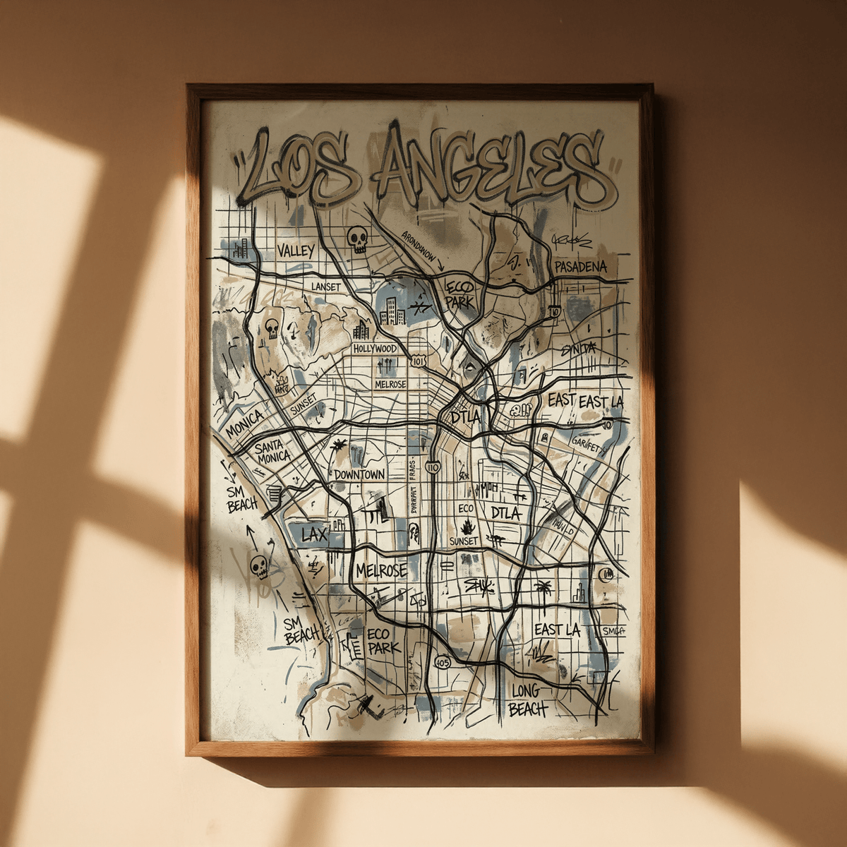 Texture view of layered graffiti strokes on the printed map