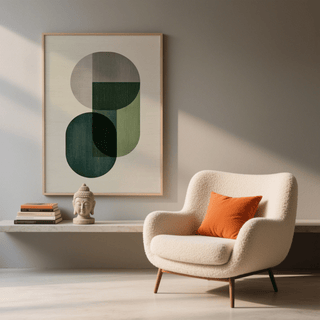 Modern Poster Decor wall art print for creative studio, Green and Beige