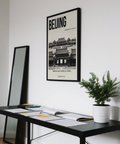 Centered Beijing Architecture Art Print showing Forbidden City rooftops and archival text