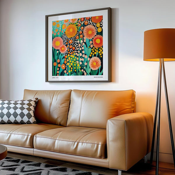 Japanese-inspired Colorful Flower Art featuring Yayoi Kusama-style dots.