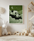 Panda Nursery Wall Art for calming vibe, Black, White, Green, wall art