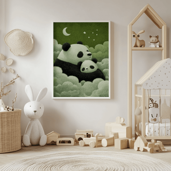 Panda Nursery Wall Art for calming vibe, Black, White, Green, wall art