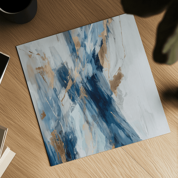 Abstract Blue Wall Art canvas showing blue and gold for entryway wall art