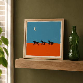 Horse Silhouette Wall Art with three running horses in a bold two-block composition
