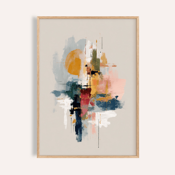 Colorful Wabi Sabi Print with multicolored and beige, living room wall art print