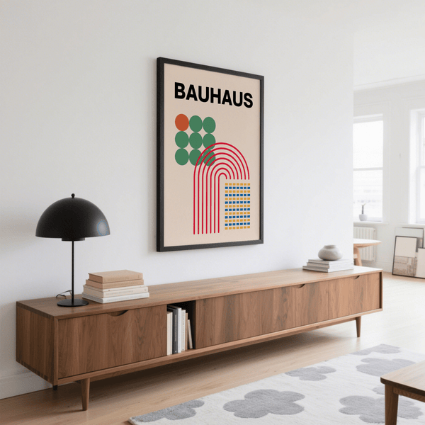 Green and red Abstract Shapes Print for minimalist bedroom art print