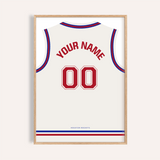 Custom Basketball Jersey – White with Red Number — wooden-frame main image