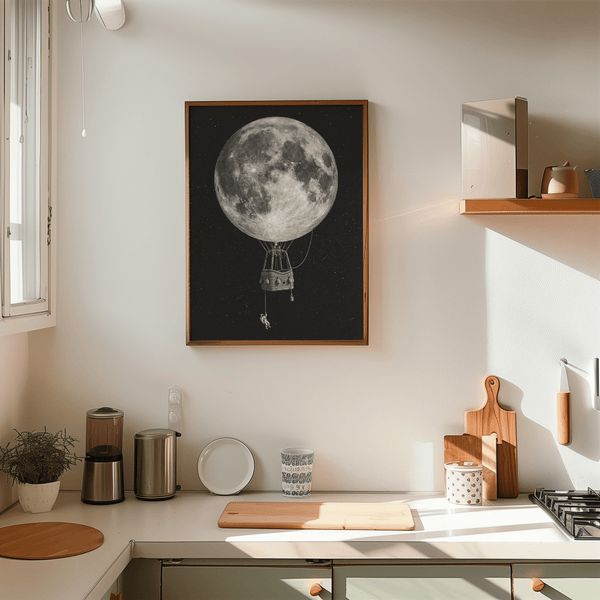 Moon Hot Air Balloon Art minimalist wall art for hallway space