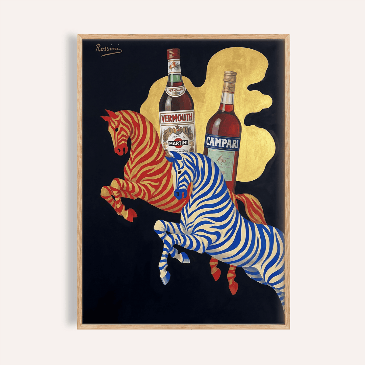 Vintage Beverage Art print in red, blue, and beige for kitchen wall art