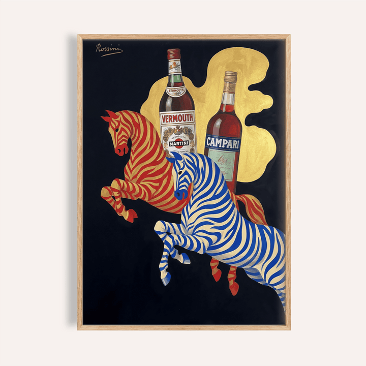 Vintage Beverage Art print in red, blue, and beige for kitchen wall art