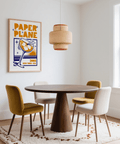 Paper Plane Cocktail Poster kitchen wall art with bold orange and blue design