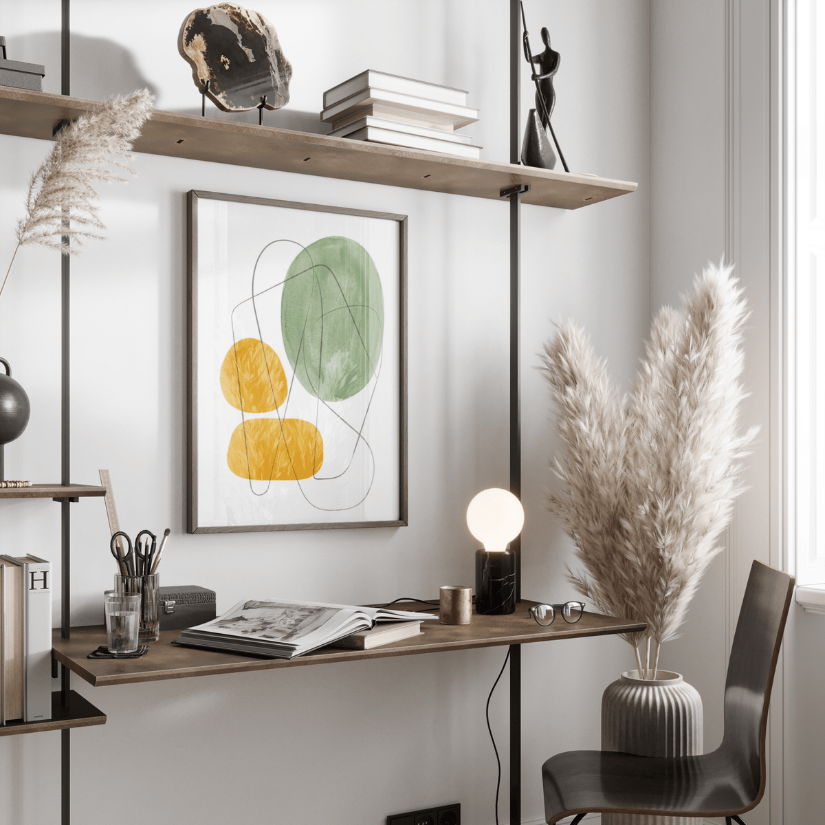 Yellow and Green Print fine art in green and yellow, dining room, art print